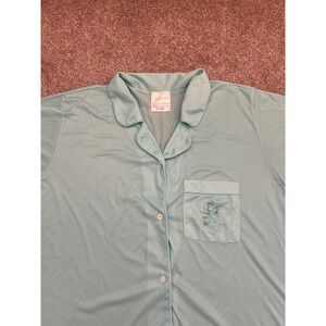Fundamentals Pajama Top Women 2X Blue Excellent Rose Embroidered Short Sleeve